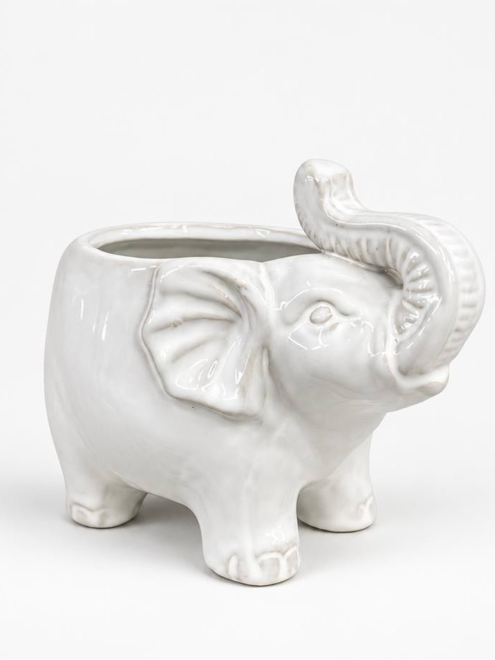 White Ceramic Elephant Planter - Decorative Home Art
